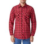 JMBONHEUR Western Shirts for Men - Men's Cowboy Pearl Snap Buttons Long Sleeve Plaid 2 Pockets Casual Shirt (Red Black #22, S)