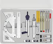 Nicpro 20PCS Professional Geometry Set with Case, Geometry Kit with Metal Rulers and Compasses, Protractor, Pencils, Lead Refills, Drawing Supplies, Drafting Tools Kit for Architect Artists Students