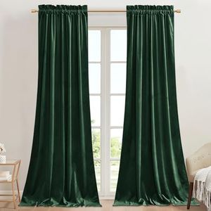 StangH Dark Green Curtains Blackout Thermal Insulated Velvet Drapes Rod Pocket Noise Reducing for Hallway/Living Room/Bedroom, Christmas Home Decor, W42 x L90, 2 Panels