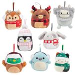 Squishmallows 4" Mini Christmas Tree Ornaments, 8-Pack - Official Jazwares Plush - Includes Cam The Cat, Darla The Fawn & More! Collectible Squishy & Soft Stuffed Animal Toy - Gift for Kids