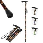 supregear Folding Cane for Women, Lightweight Walking Stick Floral Cane with Wrist Strap and T Handle, 5-Level Adjustable Height Travel Cane for Elderly Disabled Men Women Portable Cane, Black