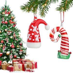 Blown Glass Christmas Ornaments 2 Pack Santa Hat Glass Ornaments for Christmas Tree