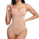 Joyshaper Shaping Bodysuit for Women Tummy Control Shapewear Thong Body Shaper with Built-in Bra Beige L