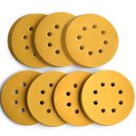 Aiyard 5-Inch 8-Hole Hook and Loop Sanding Discs, 60/80/120/150/220/320/400 Assorted Grits Gold Sanding Disc for Random Orbital Sander, 105-Pack