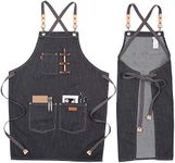 VANTOO Denim Server Apron with Pockets for Men Women, Kitchen Chef Apron for Cooking Painting Hair Stylist (Dark Grey)