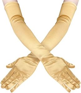 Lansian Women's 21'' Long Flapper Satin Gloves Champagne Elbow Length 1920s Opera Costume Bridal Dance Gloves For Evening Party, Champagne Gold
