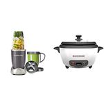 NutriBullet 600 Superfood Nutrition Extractor, Blender & Mixer System (8-Piece Set) + BLACK+DECKER 2-in-1 Rice Cooker & Food Steamer (6-Cup Capacity)