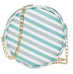 ADISA Women Girls Diagonal Stripes Cross Body Sling Bag with Full Gold Chain (Green)