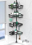 Cooeco Corner Shower Caddy,Height Adjustable Telescopic Shower Caddy from 25 to 114 inches, Rustproof Bathroom Shelf with 4 Baskets, No Drilling Shower Shelf