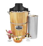 Elite Gourmet EIM916 Old Fashioned 6 Quart Vintage Wood Bucket Electric Maker Machine Appalachian, Bonus Classic Die-Cast Hand Crank, Uses Rock Salt Churns Ice Cream in Minutes, Pine