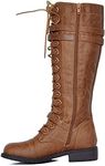 Women's Knee High Riding Boots Lace up Buckles Winter Combat Boots Tan 5.5