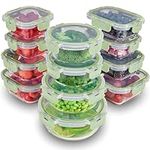 FineDine 24 Piece Glass Storage Containers with Lids - Leak Proof, Dishwasher Safe Glass Food Storage Containers for Meal Prep or Leftovers, Green