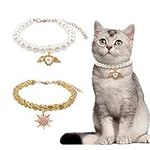 HACRAHO Dog Necklace Collar, 2 Pieces Pearl Crystal Dog Necklace with Heart Pendant Adjustable Crystal Cat Collar with Sun Pendant for Small Cats and Dogs