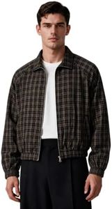 NeoStride Mens Plaid Zip Up Bomber Jacket Vintage Retro Harrington Track