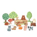 Orange Tree Toys Woodland Animals Wooden Play Set and Pull Along Toy - Animal Figures, Small World Pretend Play - Play Figure Playsets for 1 2 3 Year Old Boys, Girls, Toddlers - Montessori Toys