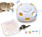 GoldenSun Cat Toy, Chargeable 4-in-1 Interactive Kitten Toys for Indoor Cats Self Play, Hide and Seek, Cat Wand Toy, Whack a Mole Exercise Cat Toys with 3Pcs DIY Replacement Feathers