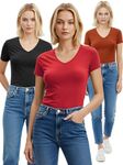 Emmalise Women's Short Sleeve T Shirt V Neck Tee Value Set (3Pk, Black, Spicy Orange, Dark Red, 2XL)