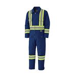 Pioneer Heavy Duty Hi Vis Insulated Work Safety Coverall for Winter - Quilted Insulated Cotton - 6 Pockets - Class 1 - Blue