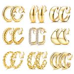 YADOCA 9 Pairs Gold Clip on Hoop Earrings for Women 14K Gold Plated Twist Waterdrop Chunky Hoop Clip Earrings No Piercing Fake Earrings Set