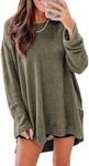 SHEWIN Oversized Fall Tops for Women 2024 Crewneck Long Sleeve Waffle Knit Solid Oversized Sweatshirt for Women,(US 18-20) 2XL,Green