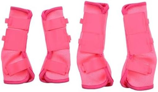 LEAFOREST Horse Fly Boots Set of 4 - Non Slip Leg Protection for Donkey Mini Pony Draft, Breathable Mesh Fly Boots for Pasture & Barn Use Pink Cob