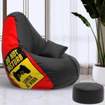 Biggie Bean Bag with Beans Filled XXXL Bean Bag with Free Cushion and Footrest - Official : PrintPal Combo (Matching Color : Printed, Gamer at Work - Black Red)