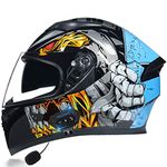 Motorbike Bluetooth Helmet,Full Face Motorcycle Helmet with Sun Visor,Motorcycle Helmet with Built-in Bluetooth headset,DOT certification Crash Helmet for Adult H,M=55~57CM