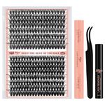 Higu clace Individual Lashes Kit,DIY Eyelash Extension Kit 60D+80D 320pcs Lash Clusters D curl 9-16mm Mixed,Lash Glue Bond&Seal,and Lash Remover, Lash Tweezers for Lash Extension(60D+80D, Lash Kit)