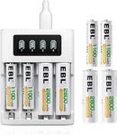 EBL AA AAA Rechargeable Battery Charger 4 Slots LCD Battery Charger for AA AAA Rechargeable Batteries with Micro USB Input - 2800mAh AA x 4, 1100mAh AAA x 4 Rechargeable Batteries