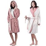 HOMELEVEL Sherpa reversible bathrobe lambskin look for ladies and gentlemen with hood dressing gown housecoat