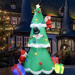 Christmas Inflatable Tree 8 ft Blow Up Christmas Yard Decorations Light Up Tree with 2 Xmas Santa Doll Ornament 2 Snowman 3 Gift Boxes for Indoor Outdoor Garden Party Decor with 2 Stable Sand Bag