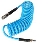 EADUTY Air Compressor Hose, Heavy Duty Polyurethane Recoil Air Hose 1/4" I.D by 5 M Length, 150 PSI Air Compressor Accessories with Bend Restrictors and 1/4" Euro Quick Connect Fittings. Blue