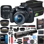 Canon EOS Rebel T7 Digital SLR Camera 18-55mm f/3.5-5.6 is II Kit Bundle with 500mm Preset Telephoto Lens, Camera Bag, 64GB Memory Card, Photography Pro Guidebook and Accessories (13 Items)
