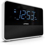 LERSGO Alarm Clock Radio Bluetooth V5.0 Speaker with HD Sound and Bass,Blue Display with Dimmer,Alarm,Snooze,Sleep Timer,Adjustable Volume, Clock for Bedroom with USB Charging Port