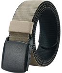 Men's Elastic Stretch Belt, 2 Colors in 1 Double-sided Nylon Web Canvas Belt with No-Metal Plastic Buckle for Work and Travel, Trim to Fit 27-46" Waist (Black & Beige)