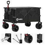 Sekey 200L Folding Festival Trolley with All-Terrain Extra Wide Wheels and Brake, Heavy-Duty Cart Loadable up to 150KG, Patented Four-Directional Foldable Design, Wagon for Beach Camping Garden, Black