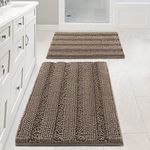 H.VERSAILTEX Taupe Brown Bathroom Mats Set of 2 Extra Absorbent Fluffy Bath Mat Non Slip Microfiber Shag Floor Mat Quick Dry Waterproof Bathroom Rug (20" x 32"/17" x 24")