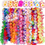 Esjay Hawaiian Luau Party Supplies-Hawaiian Leis(36Ct) with Hawaiian Flower Hair Clips(16pcs) for Your Hawaii Luaus