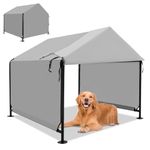 Dog Shade Shelter 4'x4'x3.6' for Large Dogs, Pet Outdoor Tent with Upgraded Doors, Outside Sun Rain Canopy Pet House for Dogs, Cats, Small Animals and Livestock, Grey