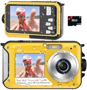 YISENCE Digital Camera, Underwater Camera UHD 4K 56MP Autofocus Digital Camera Waterproof with a 32GB Card Selfie Double Screens Waterproof Camera for Snorkelling