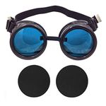 TamBee New Colored Diamond Lens Vintage Steampunk Goggles Glasses Welding Black With Blue Rechangeable Lens Halloween Face Mask