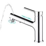 Faustina Bathroom Faucet with Pull Out Sprayer,Single Handle Kitchen Basin Mixer Tap for Hot&Cold Water Lavatory Pull Down Single Hole Vessel Sink Widespread Faucet,Chrome…