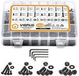 VIGRUE 1225PCS Metric M2 M3 M4 M5 Flat Hex Head Socket Cap Screws Black Zinc Plating Alloy Steel Small Bolts Nuts Washers Assortment Kit, Allen Socket Drive with 4Pcs Hex Wrenches