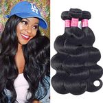 Brazilian Virgin Hair Weave 3 Bundles Body Wave (20 18 16 inches,300g) Mixed Length Hair Weft 12A Unprocessed Human Hair Weave Extensions Deal Natural Color