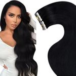 LaaVoo Tape in Hair Extensions Human Hair for Women 16Inch Black Tape in Real Human Hair Extensions Jet Black Natural Hair Extensions Black Tape in Extensions Skin Weft 20pcs 40g #1