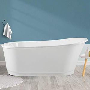 FerdY Langkawi 67" Acrylic Freestanding Bathtub, White Modern Stand Alone Soaking Bathtub, cUPC Certified, Brushed Nickel Drain and Minimalist Linear Design Overflow Included, Easy to Install