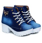 DICY Boot Shoes for Girls High Heel Denim Sneakers Ankle Length Juta