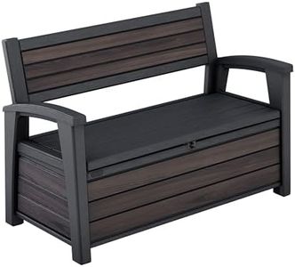 Keter Signature Outdoor Storage Bench 227L | Seats 2 Adults | DecoCoat Wood-Look Resin | Waterproof & Ventilated | All-Weather UV Resistant | Garden, Patio & Deck Storage