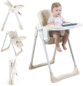 Sunchildor 3 in 1 Baby High Chair with Wheels, Adjustable 5 Point Harness, Tray, Foot Rest, Backrest and Seat Height, Foldable High Chair for Toddlers, Beige