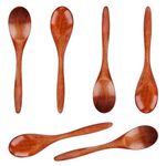 6pcs Small Wooden Spoons, 5.7in Wooden Spoons for Eeating Honey Spoons Wood Teaspoon Handmade Serving Spoons Mini Table Spoon for Cooking Condiments Daily Use(Brown)